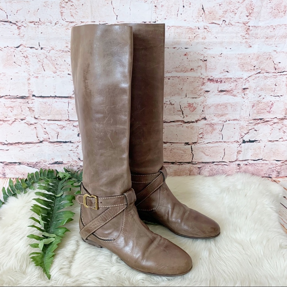 Chloe Brown Leather Knee High Riding Boots Size 37